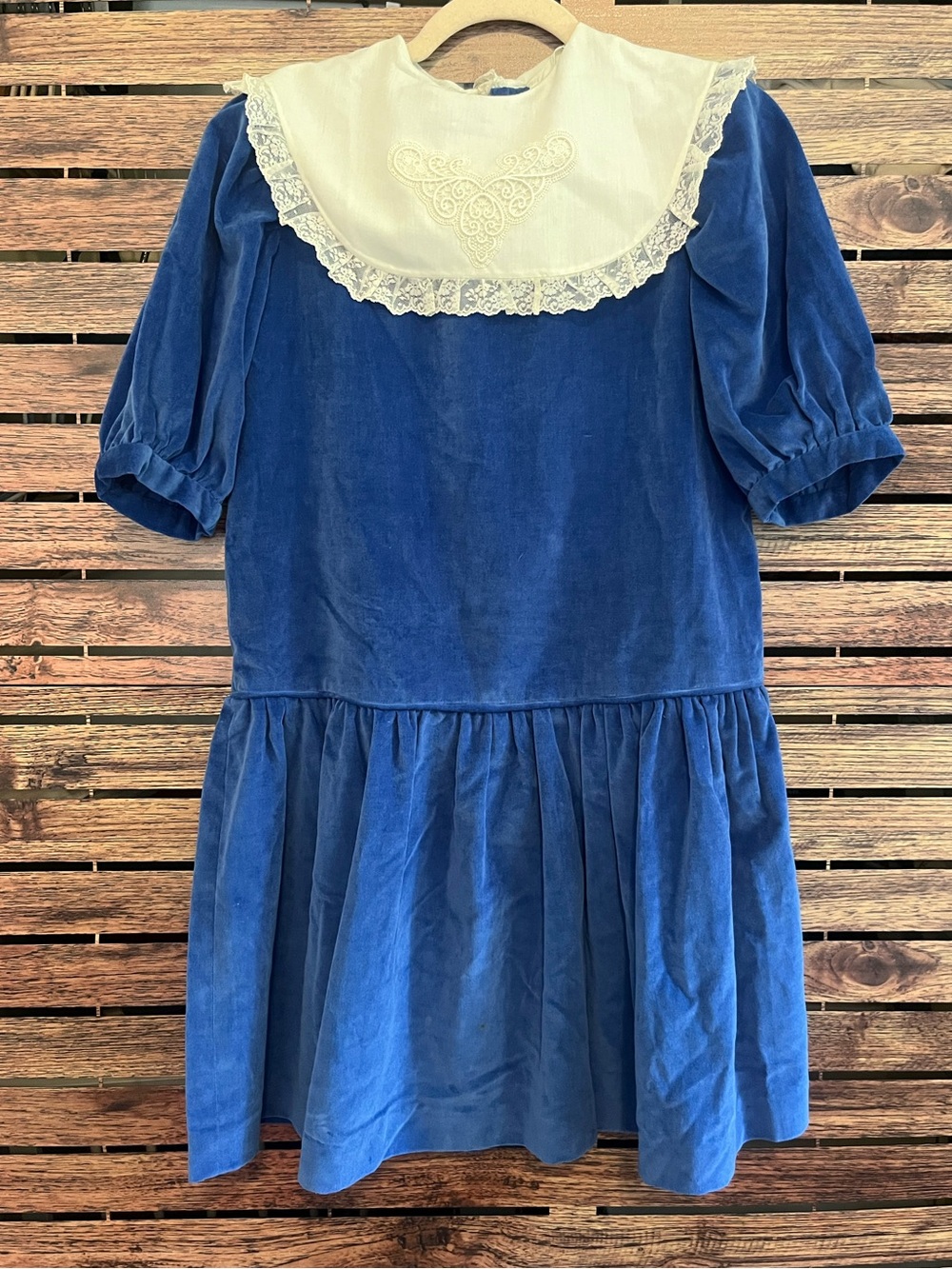 Vintage Handmade Blue Velvet Dress size 12 Girls